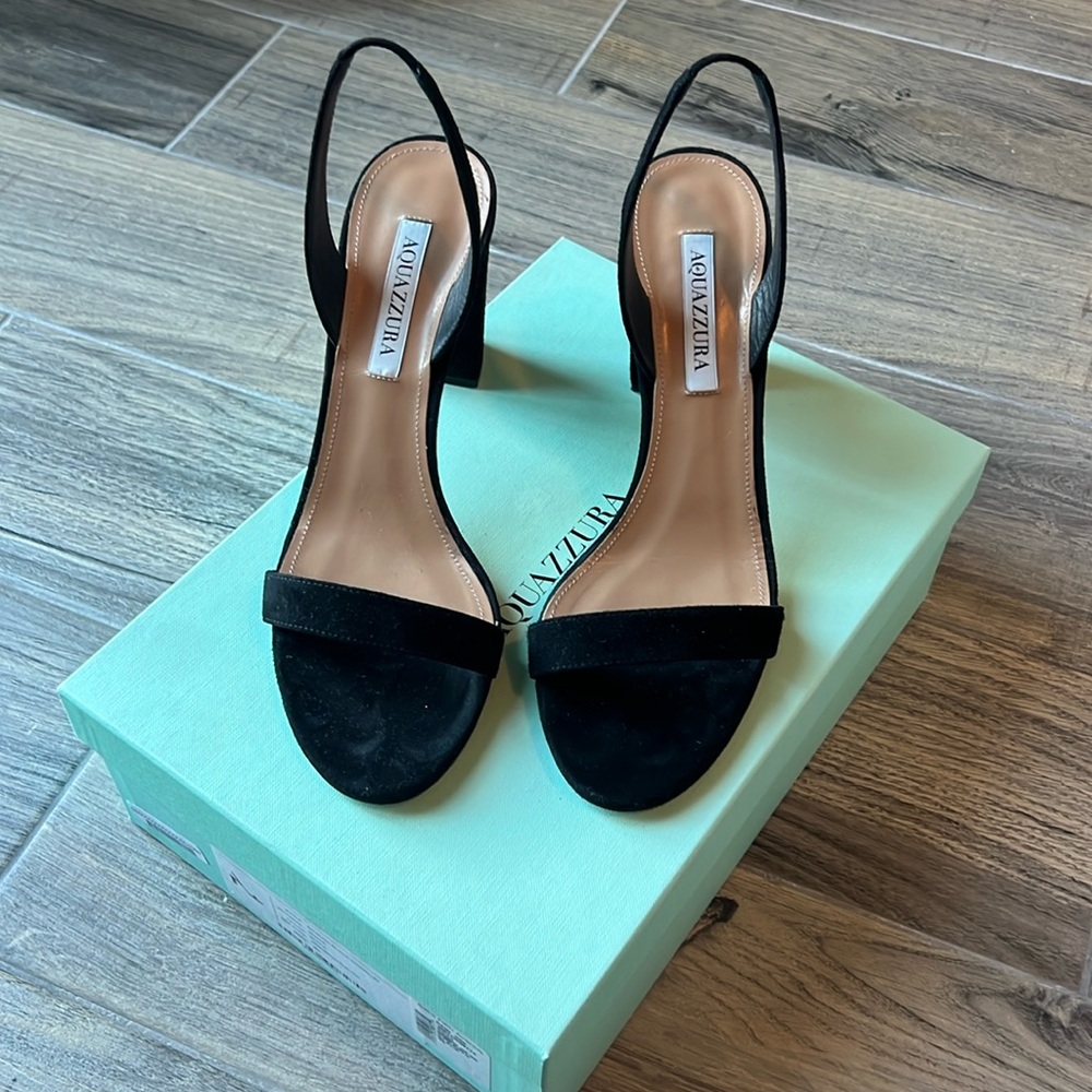 Aquazurra So Nude black suede chunky heel